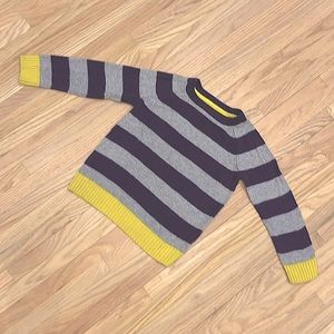 2/$25 Mini Boden 4-5Y grey & purple striped w/ mustard cuff & hem knit sweater